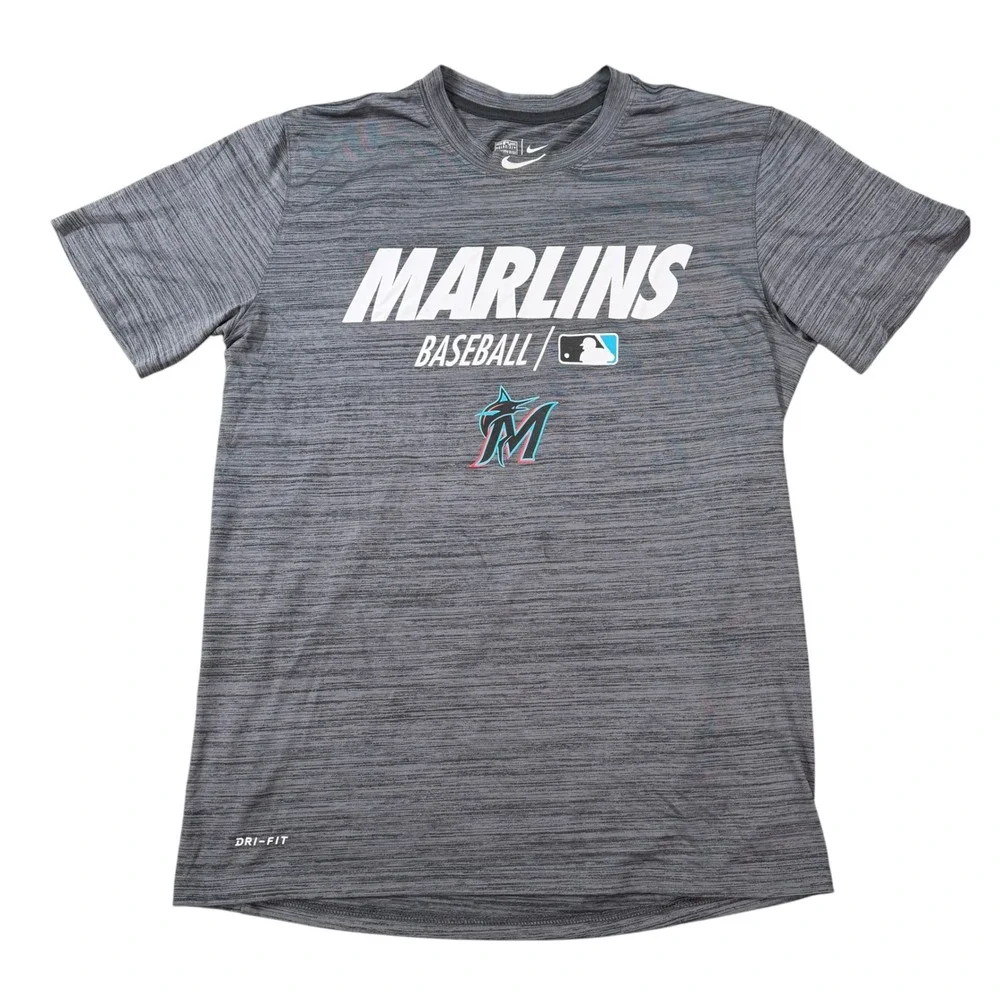 Nike Mens Miami Marlins MLB Dri-Fit Heather Gray Short Sleeve T-Shirt Size M